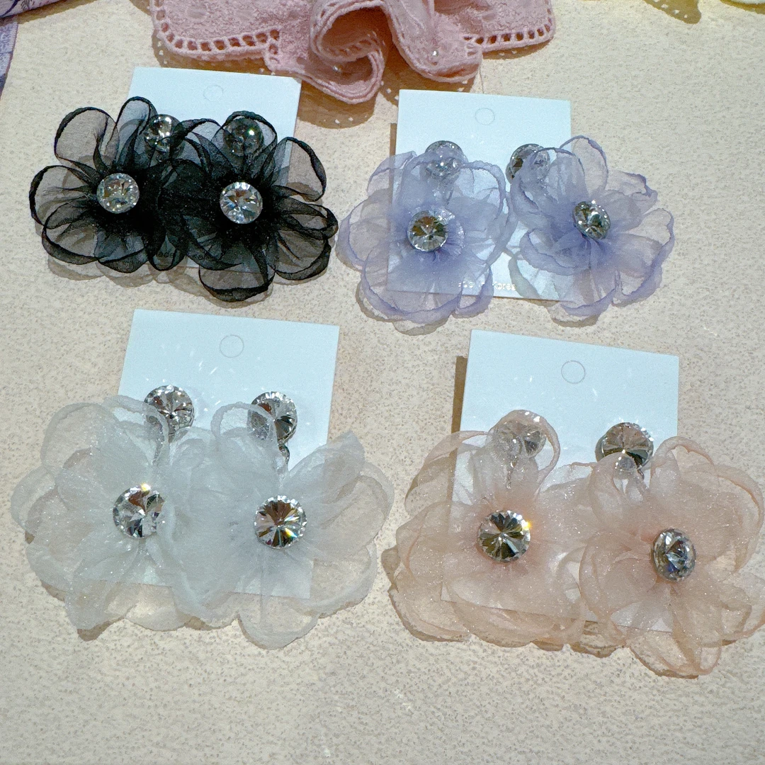 铜合金合成锆石耳饰 韩国原创设计手工个性独特镶嵌花朵耳环