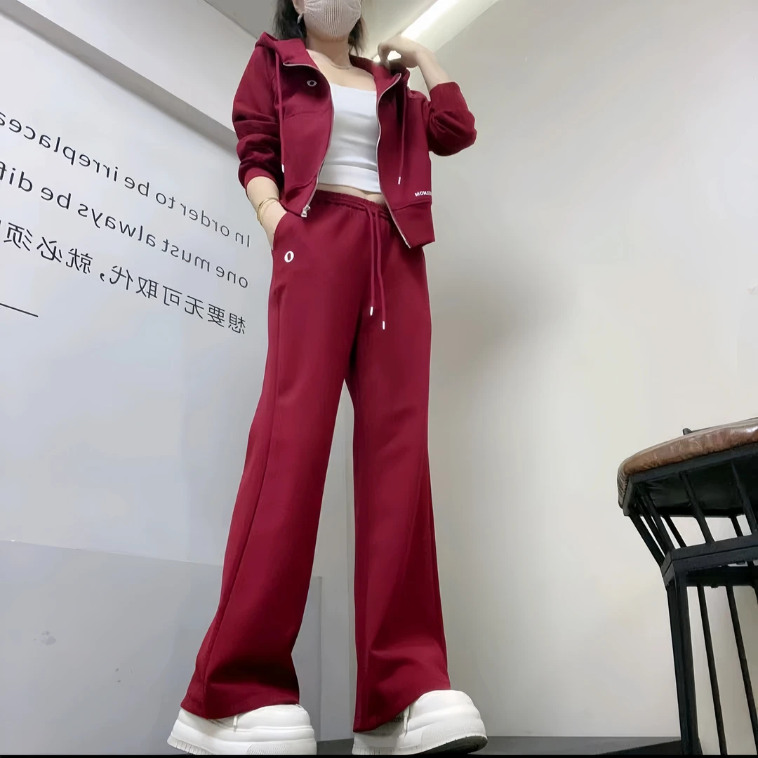 时尚休闲运动服套装女2025秋季新款洋气显瘦连帽开衫阔腿裤两件套