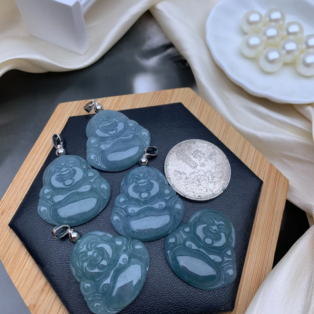 【缘佛】天然翡翠玉石A货冰种蓝水佛公玉佛吊坠锁骨链颈饰