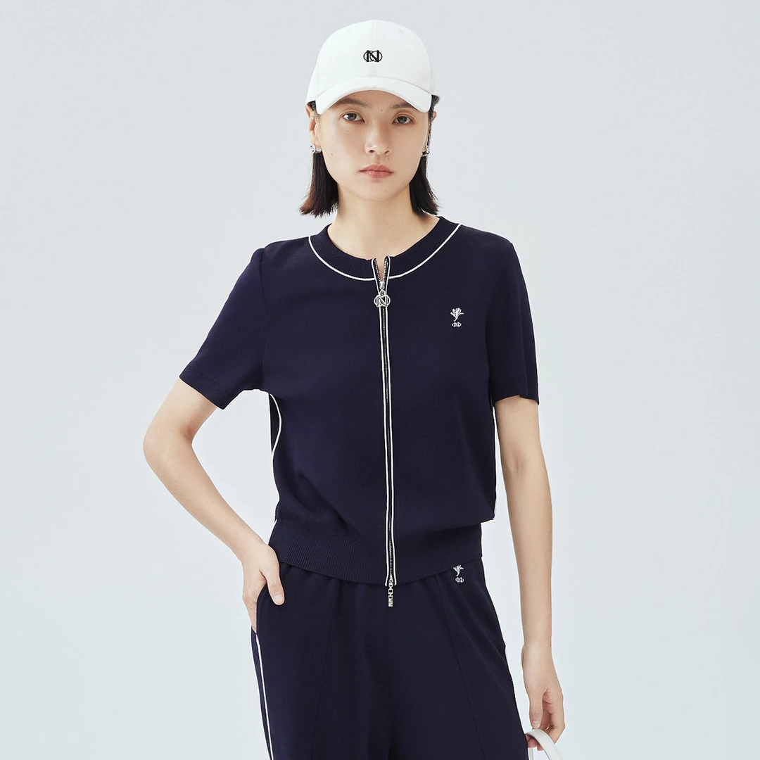 【婷婷专属】奈蔻夏季休闲撞色logo针织开衫女轻薄外套XZ02114Q7