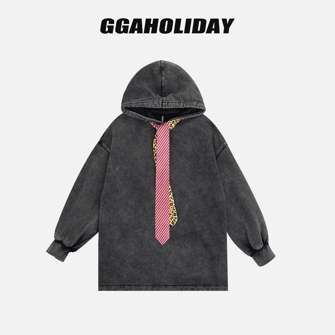 GGAHOLIDAY美式连帽宽松复古水洗高街潮流休闲加绒卫衣-154231