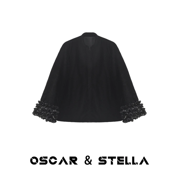Oscar/Stella【新年战袍】金丝绒长绒棉手工浪边丝袖气质外套8413a