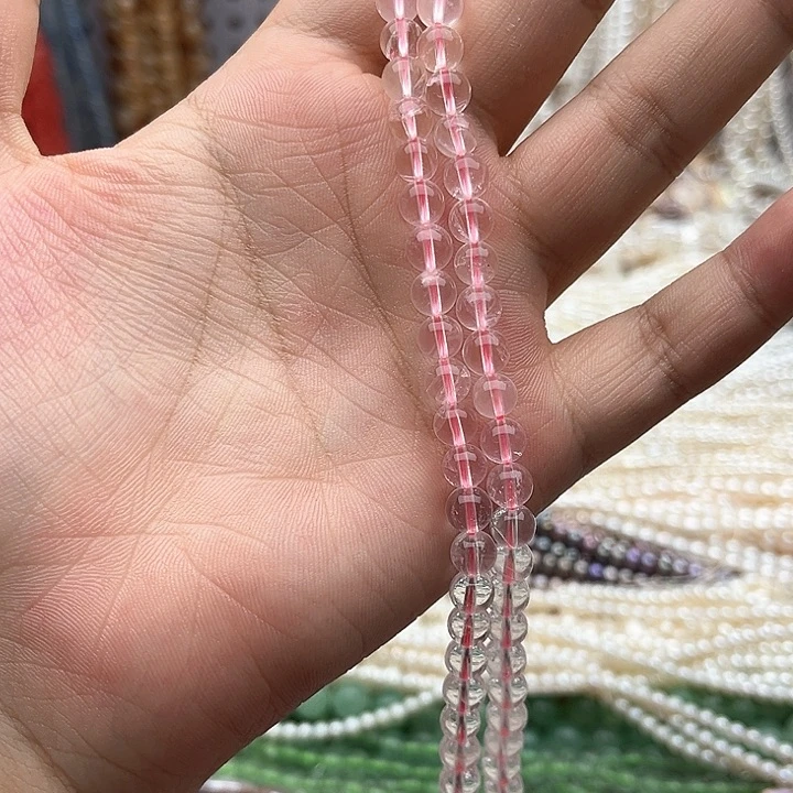 未镶嵌玛瑙/玉髓珠宝半成品一条6mm左右星光粉粉晶