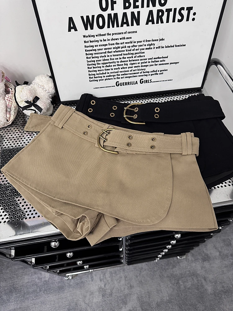 复古美式金属宽腰带设计感低腰工装迷你裙裤防走光显瘦a字型短裙