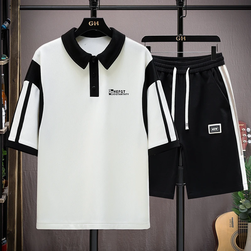 夏季薄款男士短袖POLO衫套装韩版时尚潮流百搭宽松休闲运动两件套