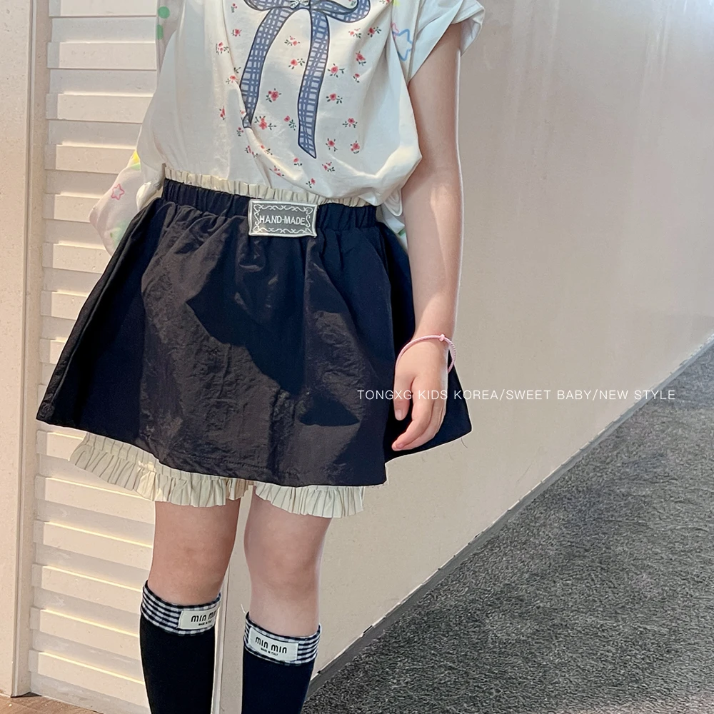 浪漫法式甜美风藏蓝色碎花短裙童装夏松紧高腰A字半身裙kt105