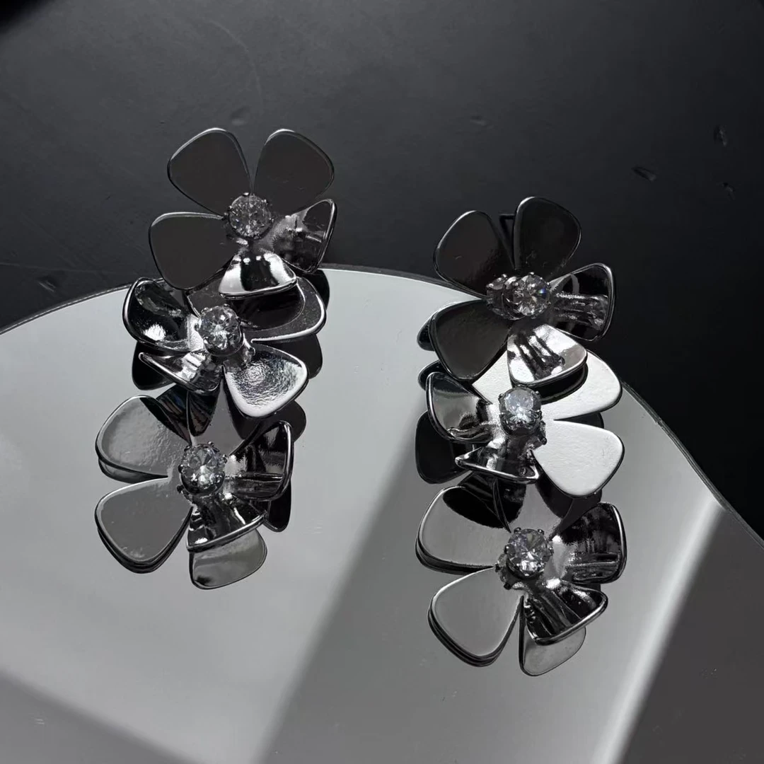 合金锆石耳饰 【2465】 “恋花”SITUOO饰图小众设计款长灵动耳饰法式