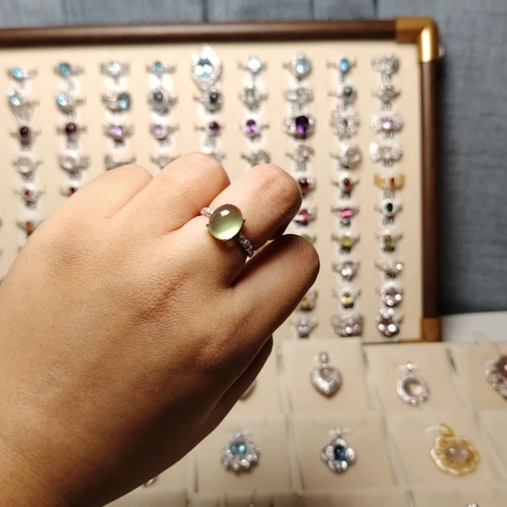 蛇纹石玉银S925镶嵌戒指