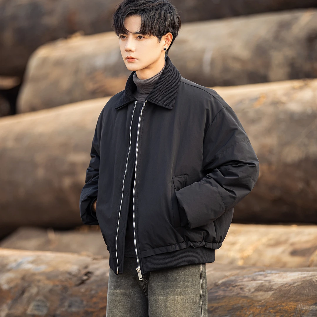 潮牌老钱风休闲夹克羽绒服冬季潮流宽松百搭保暖90白鸭绒男士外套