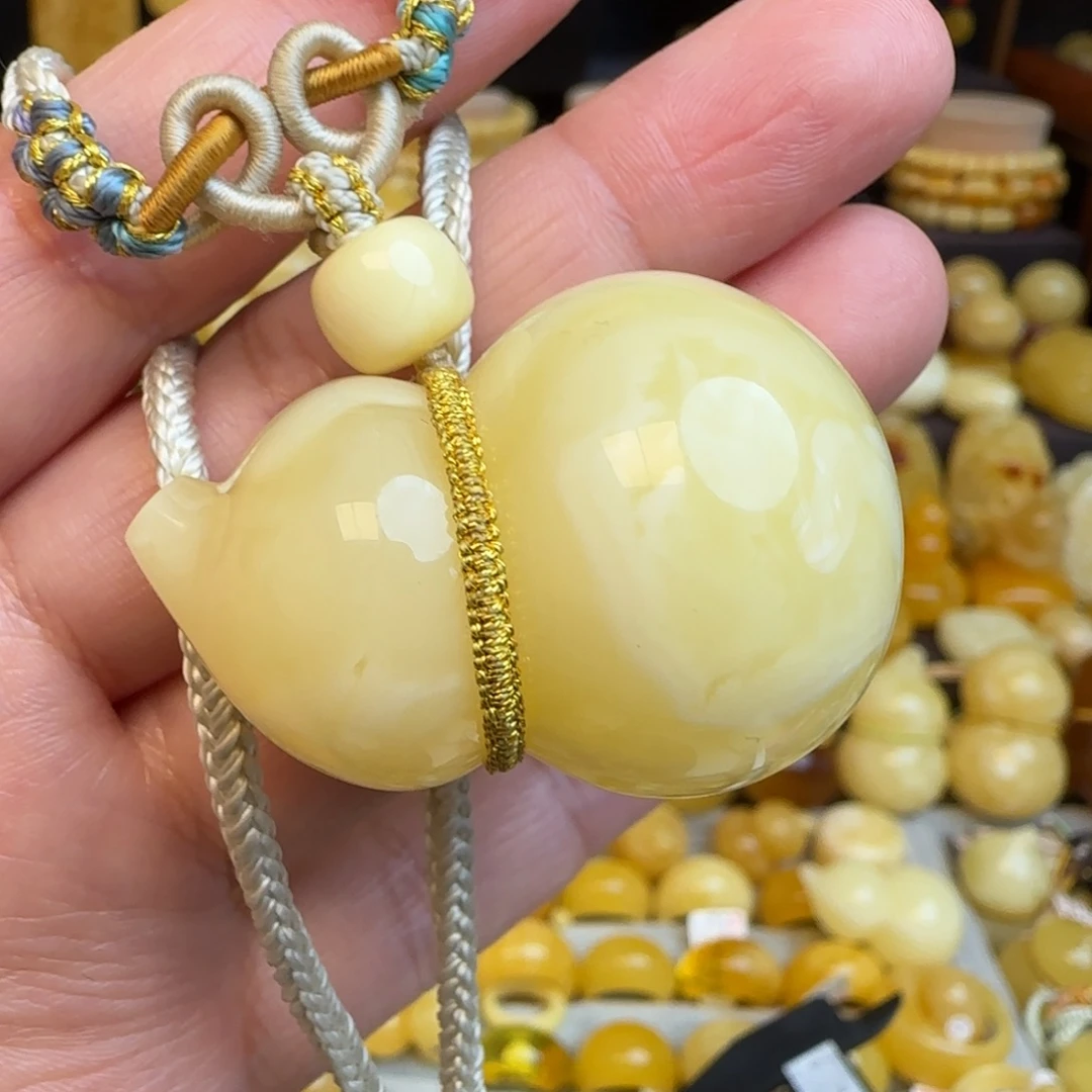 琥珀未镶嵌套链天然白花蜜蜡葫芦吊坠