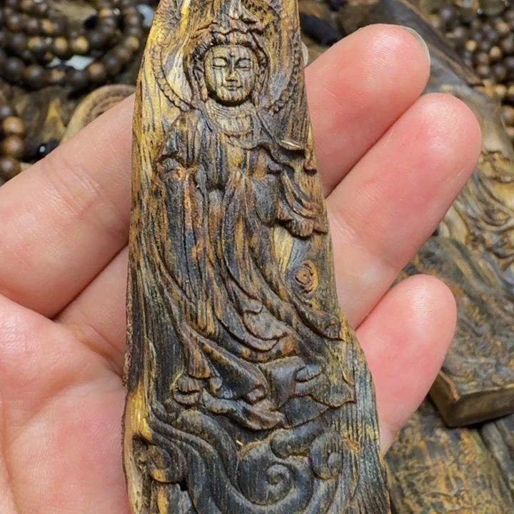 沉香沉香碎屑虫漏雕刻牌老料
