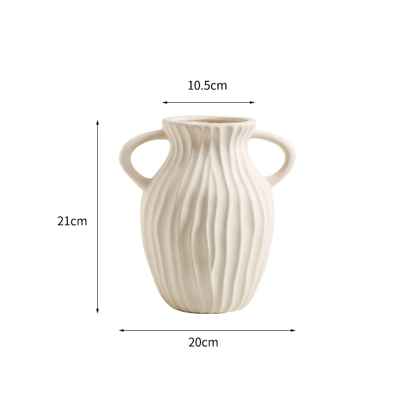 【双耳大号】素色北欧现代简约竖纹陶瓷花瓶鲜花花器