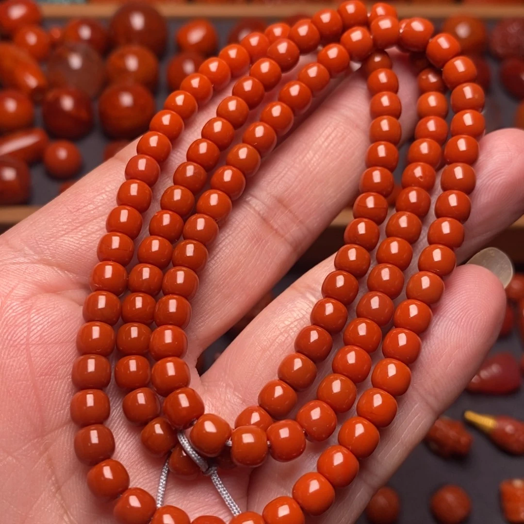 南红玛瑙纯色精工108手串未镶嵌