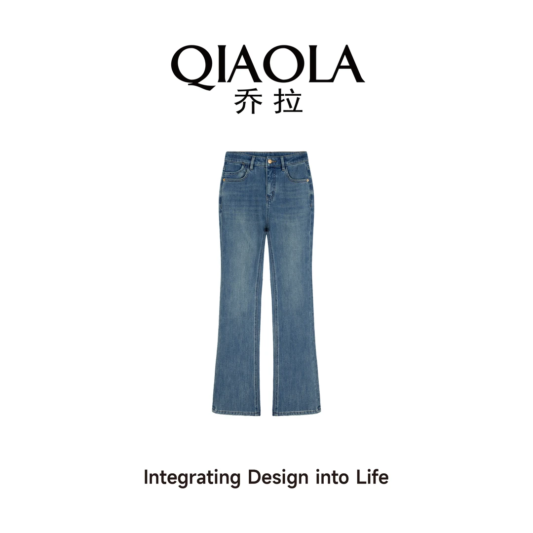 QIAOLA/乔拉【浮光浅梦】春季四面弹水洗牛仔微喇减龄牛仔裤