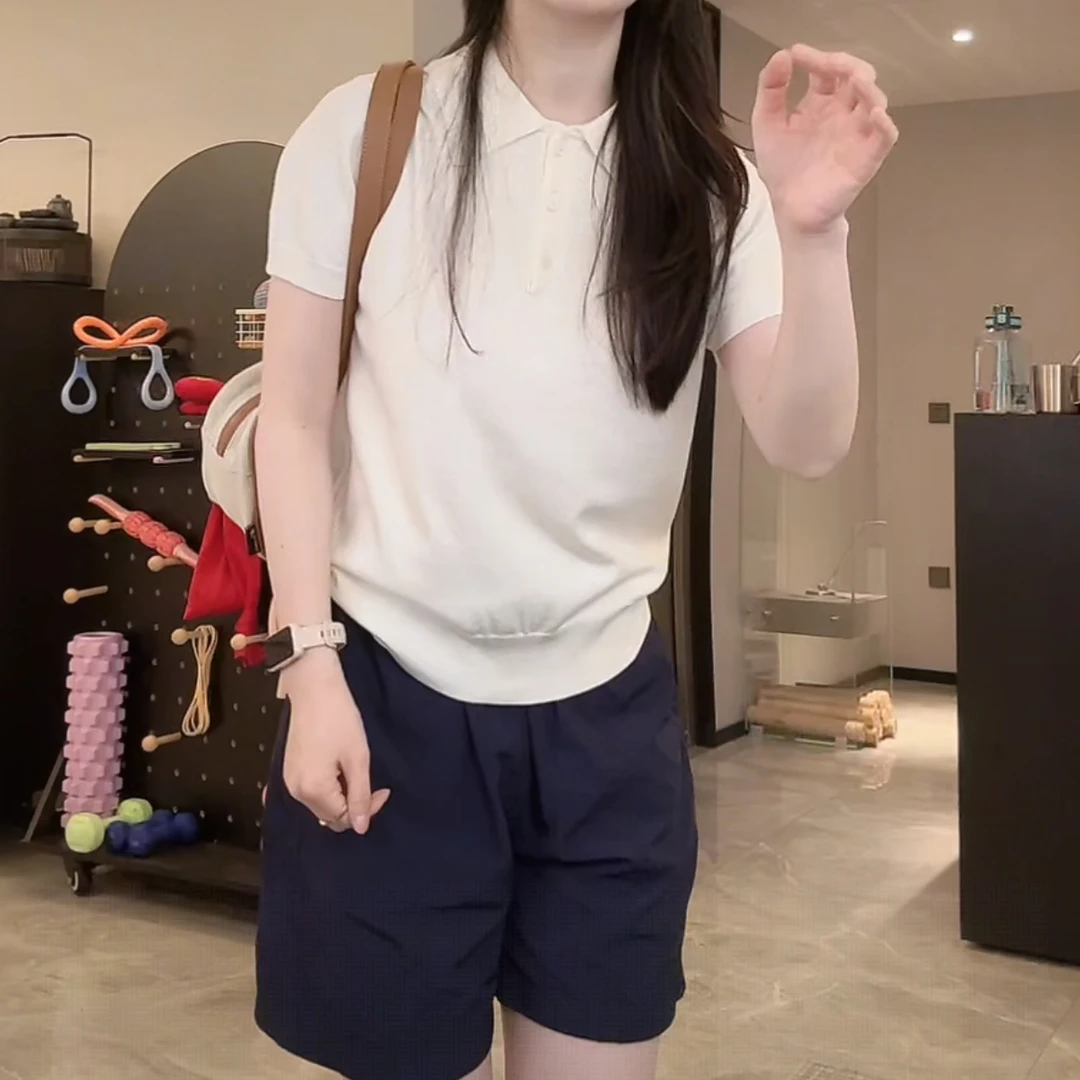 时髦高智感针织休闲POLO领运动T恤女2025夏季翻领显瘦修身上衣