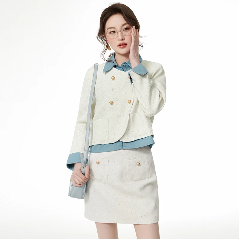 D408双排扣外套+包臀中裙两件套装女51TS0U0002