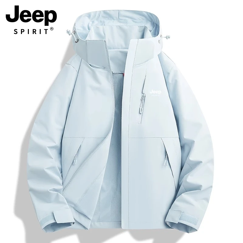 JEEP SPIRIT蓝色冲锋衣女2025新款春秋季小个子开春单层防风外套