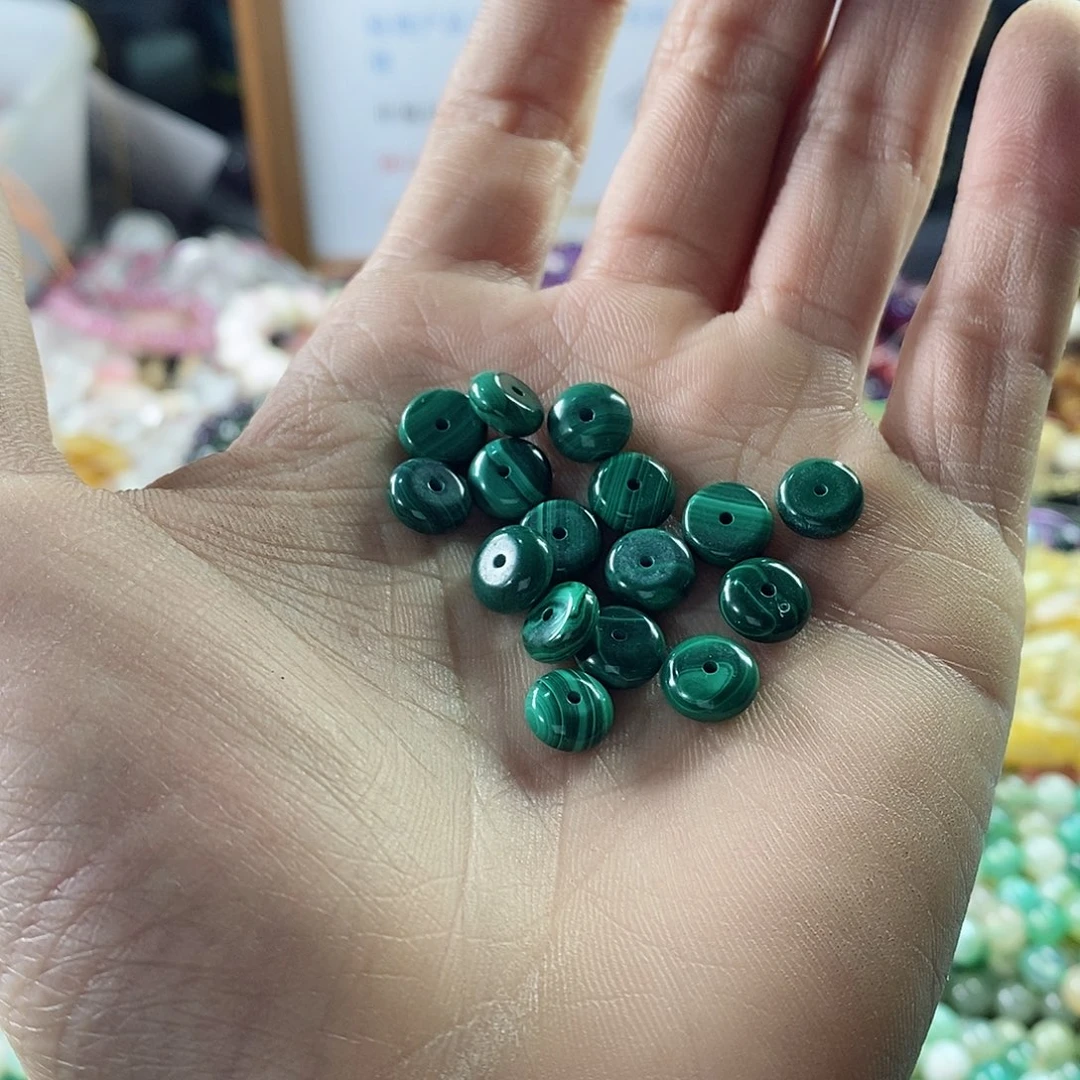 玛瑙/玉髓珠宝半成品未镶嵌十颗天然8mm孔雀石隔片