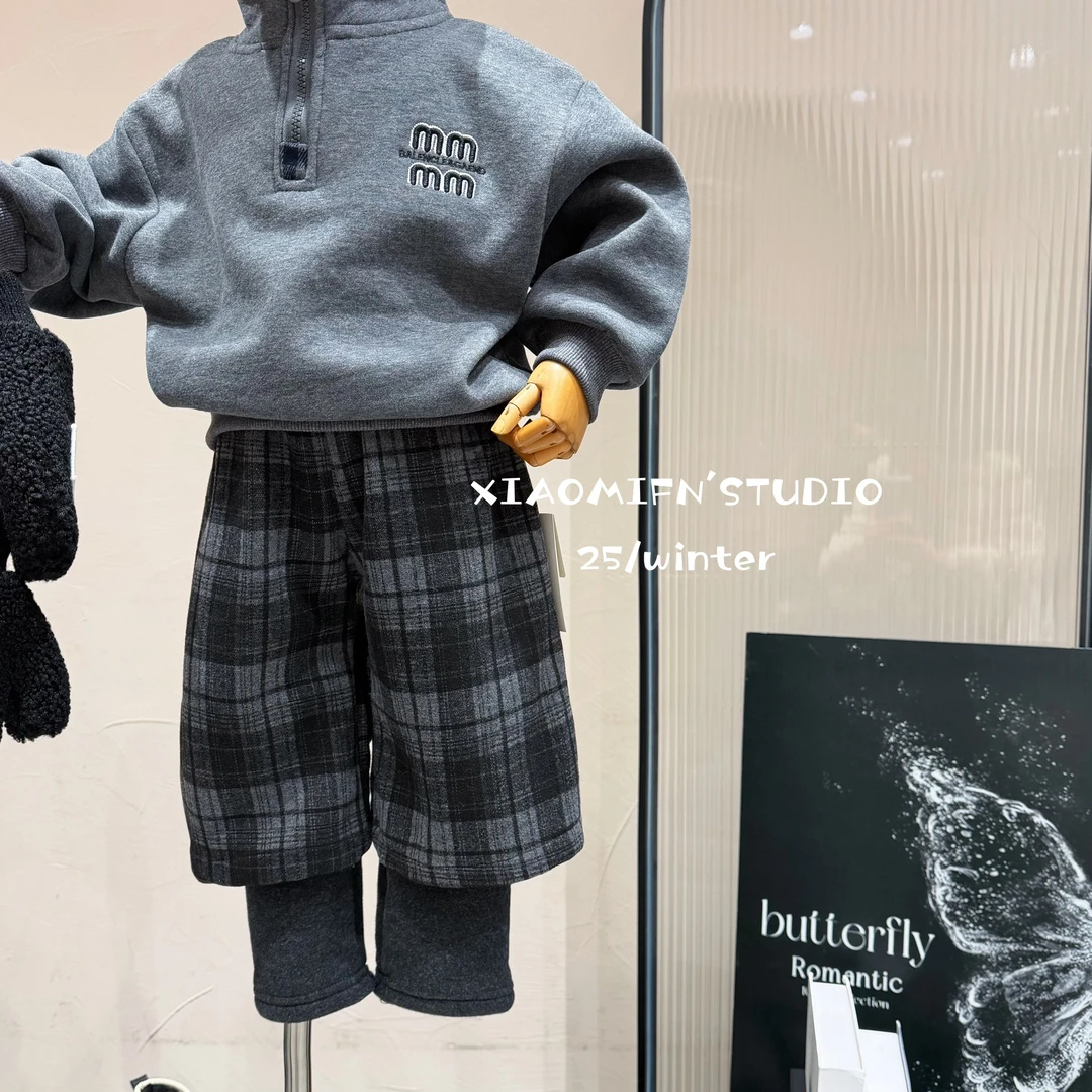 【小米范er】2025加绒假两件裤秋韩版男童时尚洋气宽松百搭259903