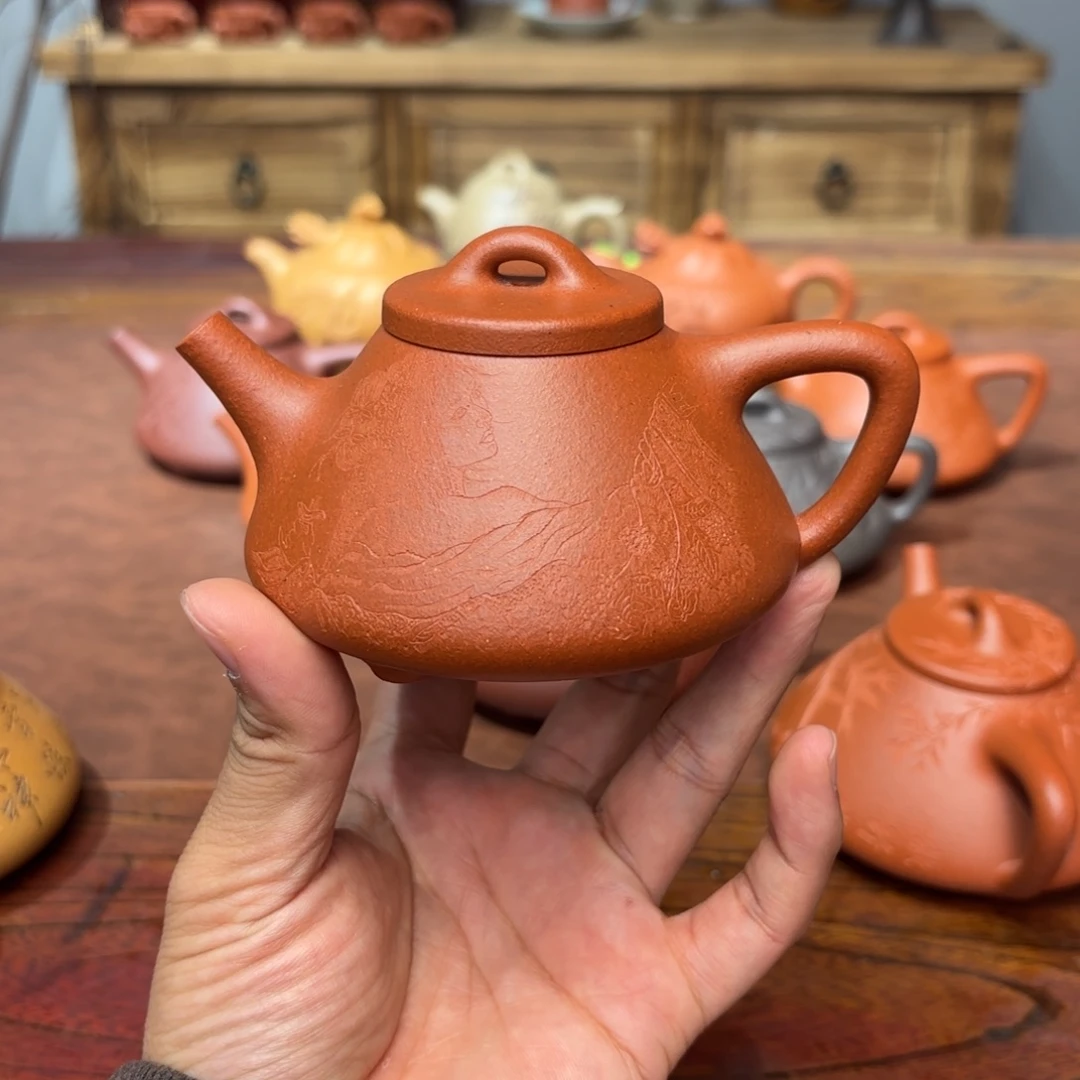 岳***川茶壶紫砂子冶石瓢大红泥