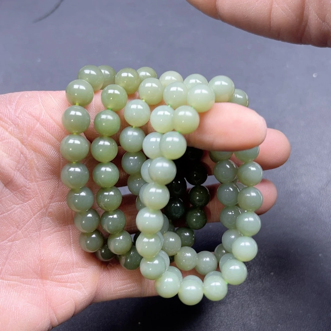 和田玉手串未镶嵌多样性拍一发一青黄口卡10