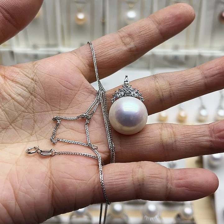 念***忘淡水珍珠吊坠(赠链)银S925镶嵌15.6微瑕带银白肖邦链子