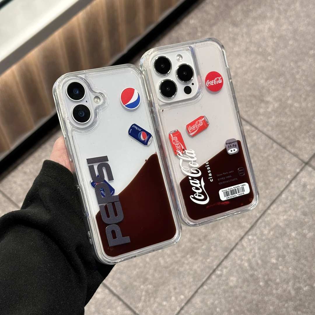 奥菲顿漂浮可乐适用iPhone16/15promax液体流沙手机壳14透明13/12