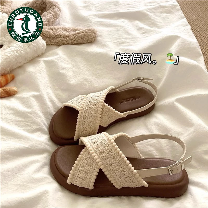 欧伦啄木鸟波西米亚海岛风慵懒仙女风沙滩凉鞋女夏季复古凉拖鞋潮