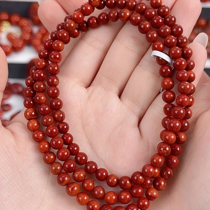 南红玛瑙未镶嵌瓦西牛血红双色5mm多圈