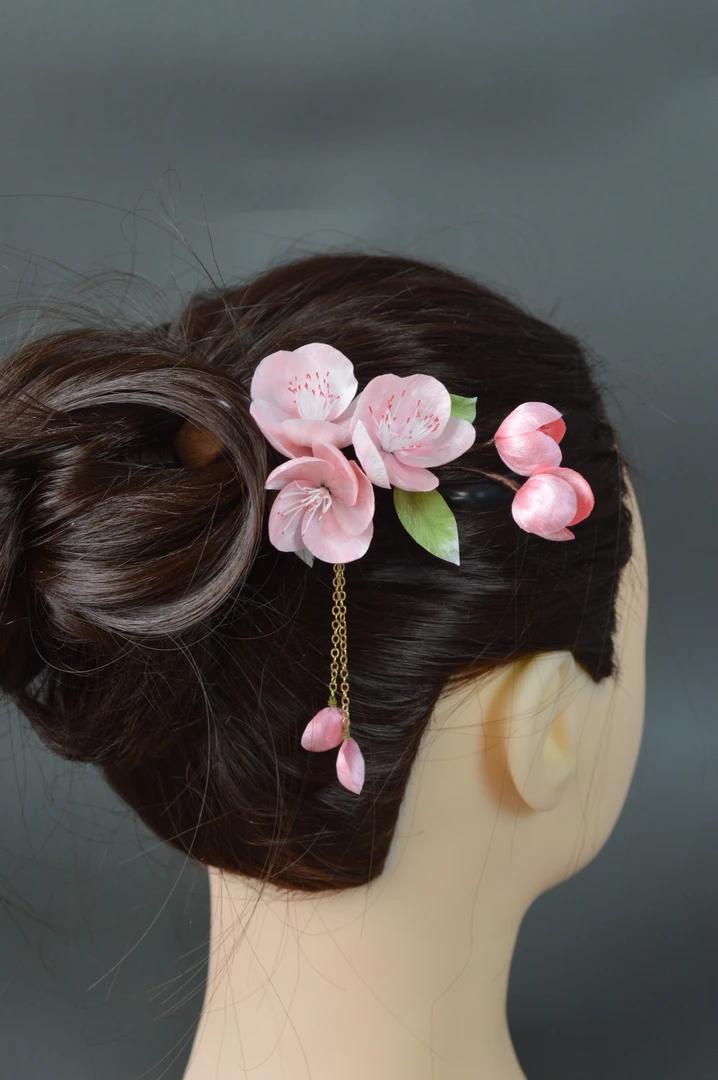 桃花 香香绒花,非遗工艺,绒花头饰,汉服发饰,古风簪子,胸针。