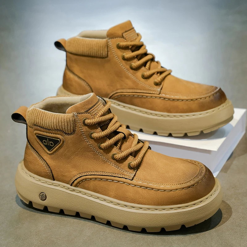 工装男鞋2025秋冬高帮保暖时尚百搭潮流厚底运动户外休闲潮鞋男士