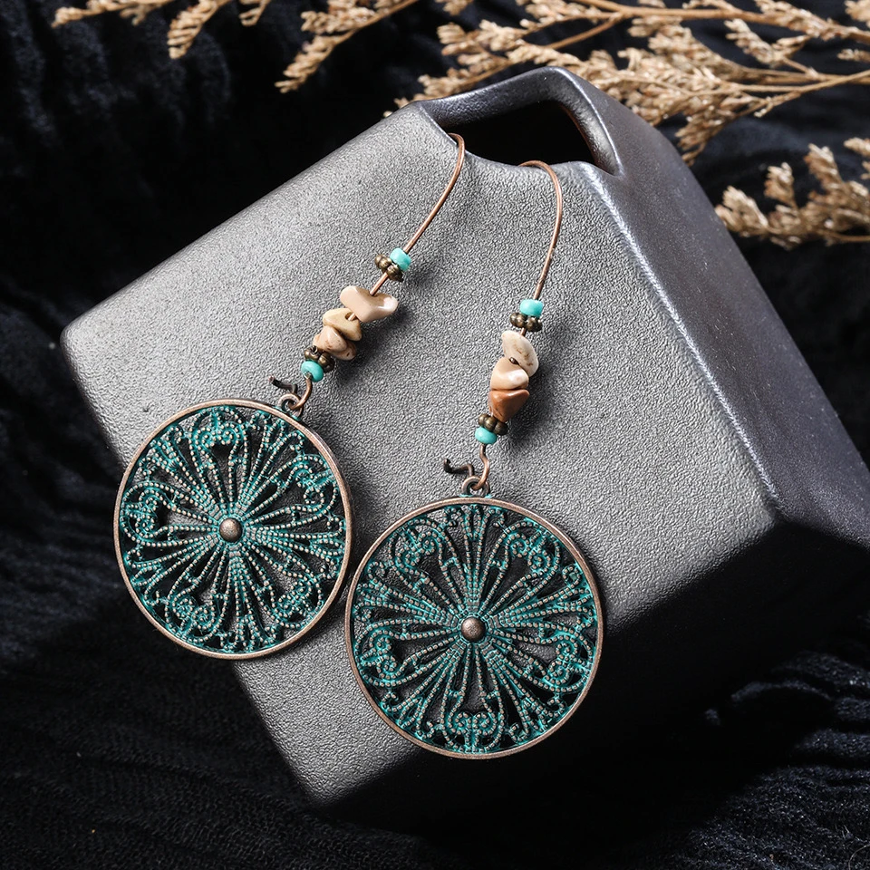 合金耳饰 镂空花纹耳环！母亲节波西米亚复古民族风镂空复古耳环