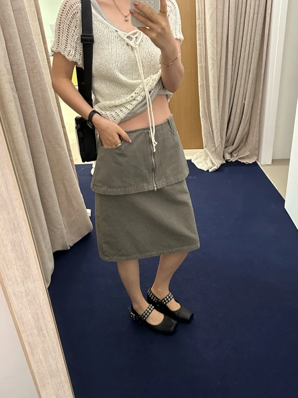 【ZHANGDAYUN】96303#【Ins博主双层洗水软软工装半裙】