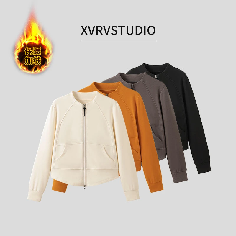 XVRV2025秋冬新款立领双拉链弧形膨体绒显瘦时尚百搭运动外套女