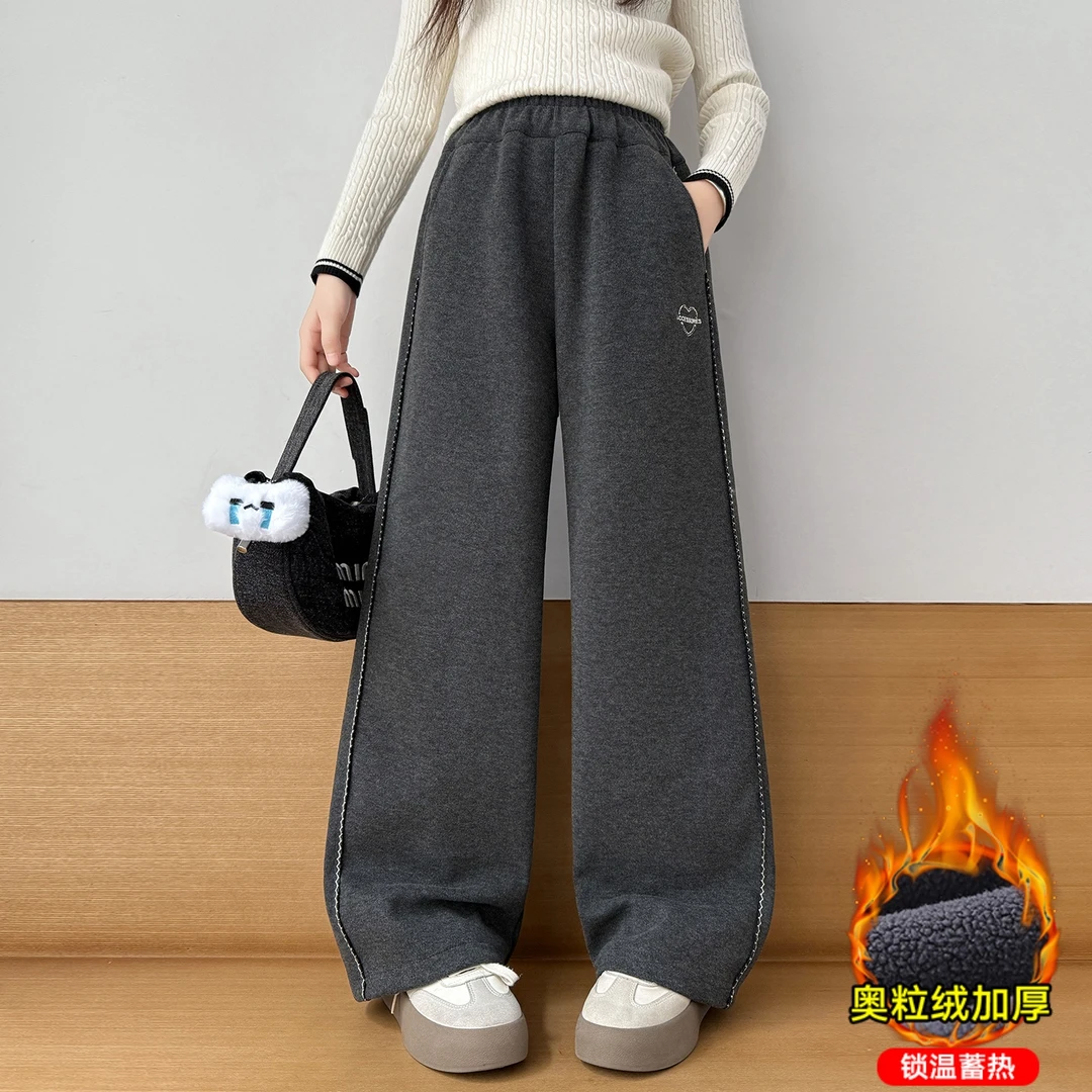 女童秋冬季加绒休闲裤2025新款洋气时尚加绒裤6-12岁中大童保暖裤