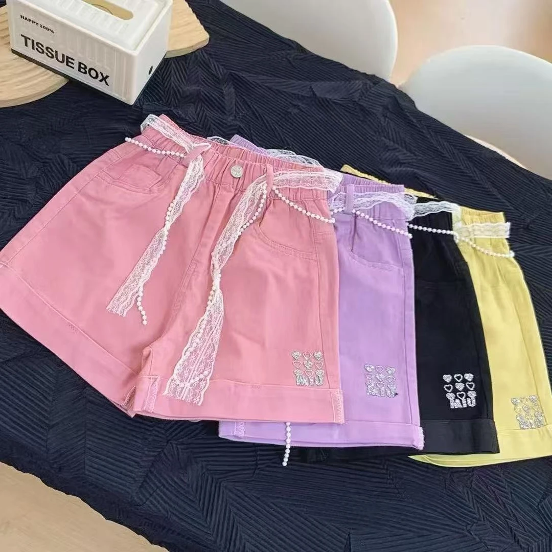 蕾丝带牛仔短裤舒适与时尚并存洋气夏季女孩女宝女宝纯色百搭