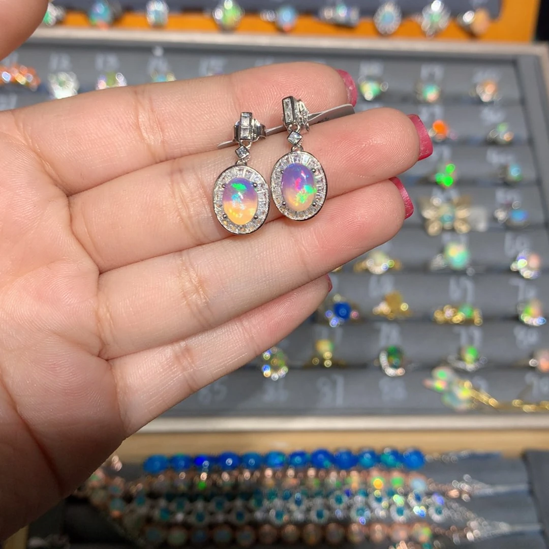 银S925镶嵌欧泊 欧泊耳饰l