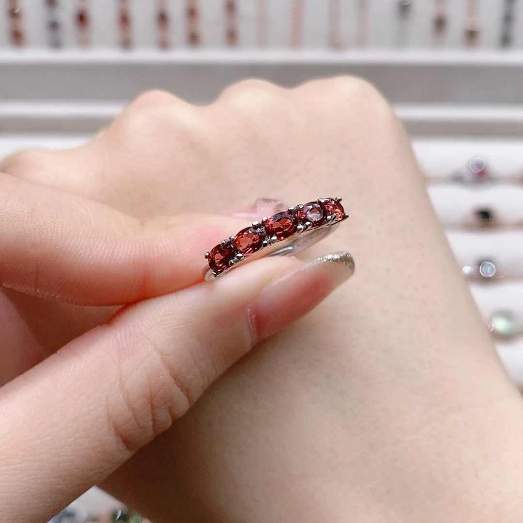 石榴石戒指银S925镶嵌开口