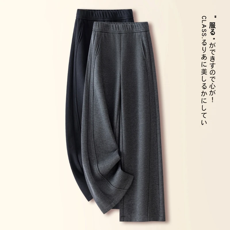 灰色羊毛呢阔腿裤女秋冬季2025新款宽松加厚加绒糯米裤窄版直筒裤