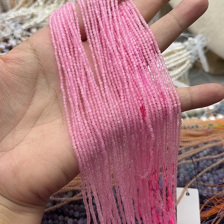 玛瑙/玉髓未镶嵌珠宝半成品2条2mm左右粉晶刻面
