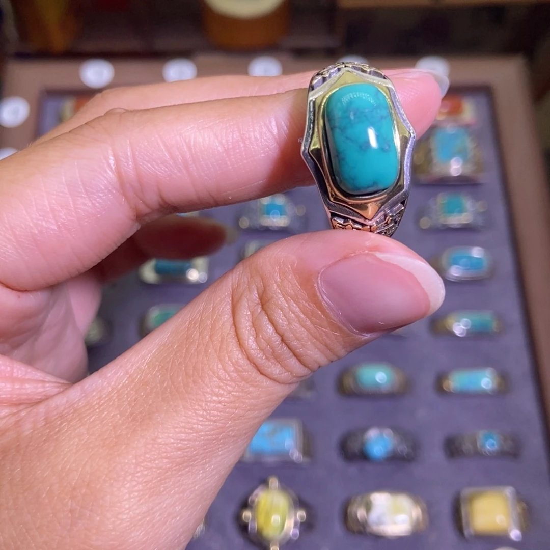 权***野绿松石银S925镶嵌戒指