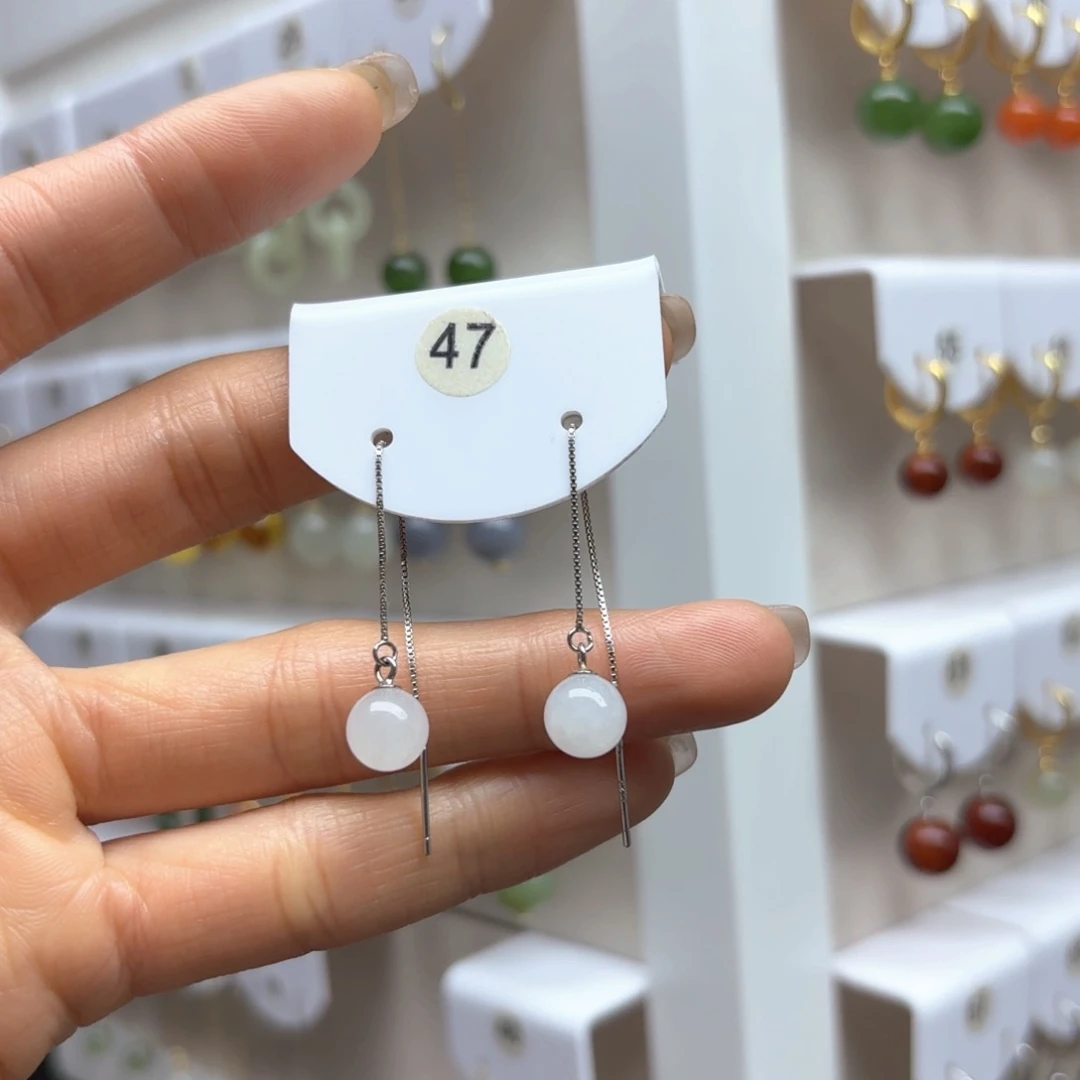 和田玉耳饰银S925镶嵌2