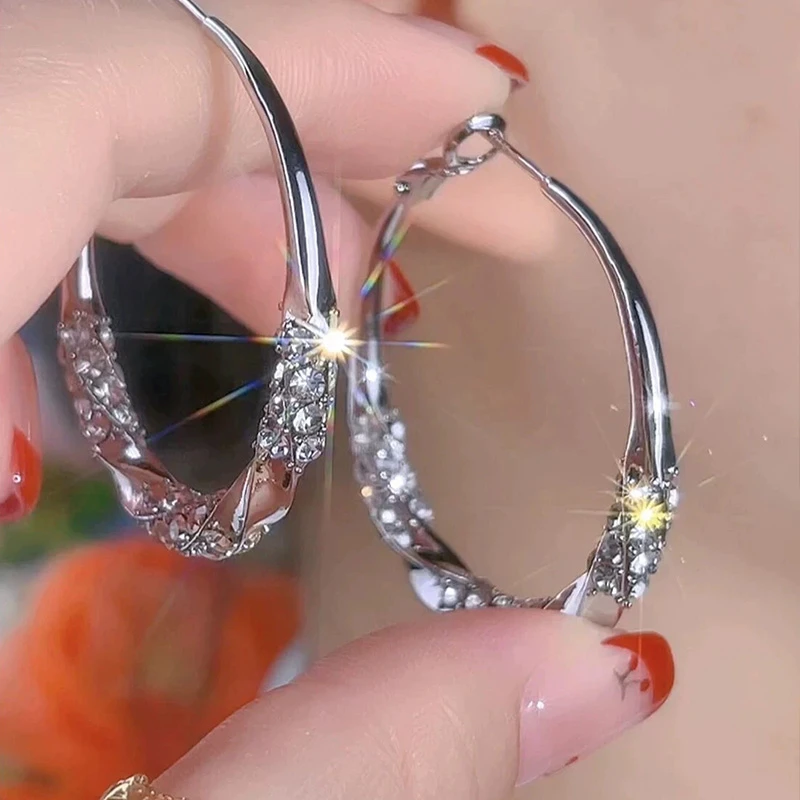 铜合金耳饰 铜合金耳饰大耳圈镶嵌锆石圈圈耳环女时尚2025银耳饰