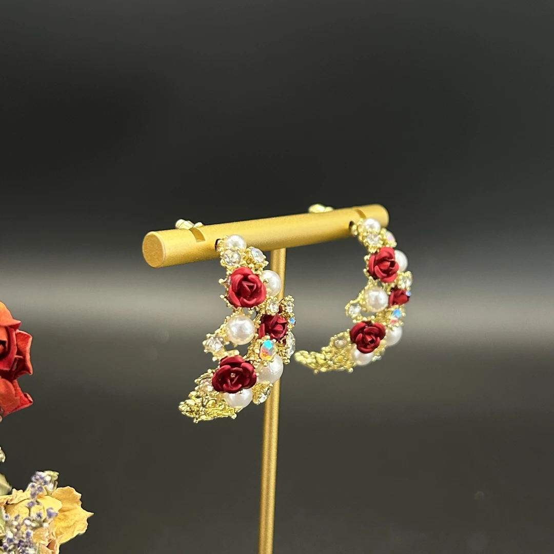 铜合金耳饰 【307】时尚百搭复古耳饰轻奢气质c型玫瑰花耳环