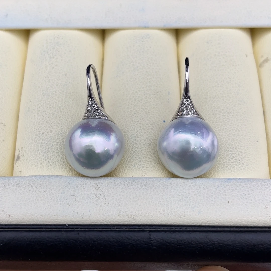 定制海水珍珠银S925镶嵌耳饰