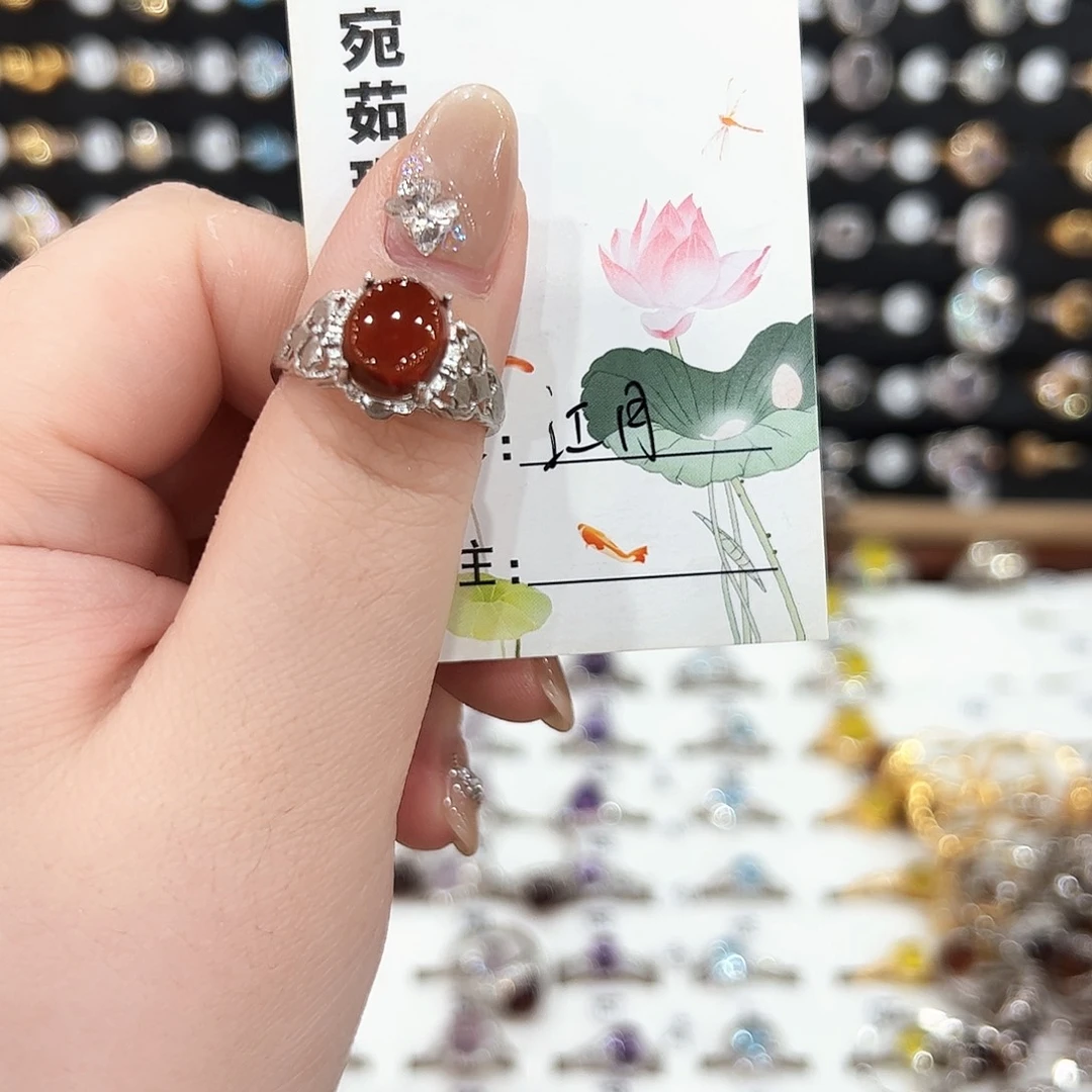 石榴石戒指银S925镶嵌江**莬戒指