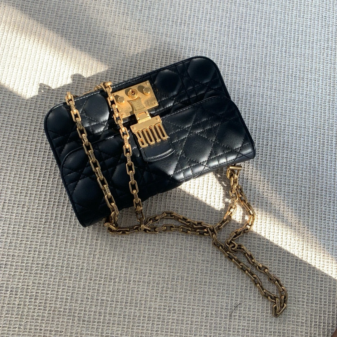 95新 DIOR/迪奥 dior黑金addict菱格纹链条单肩斜挎包