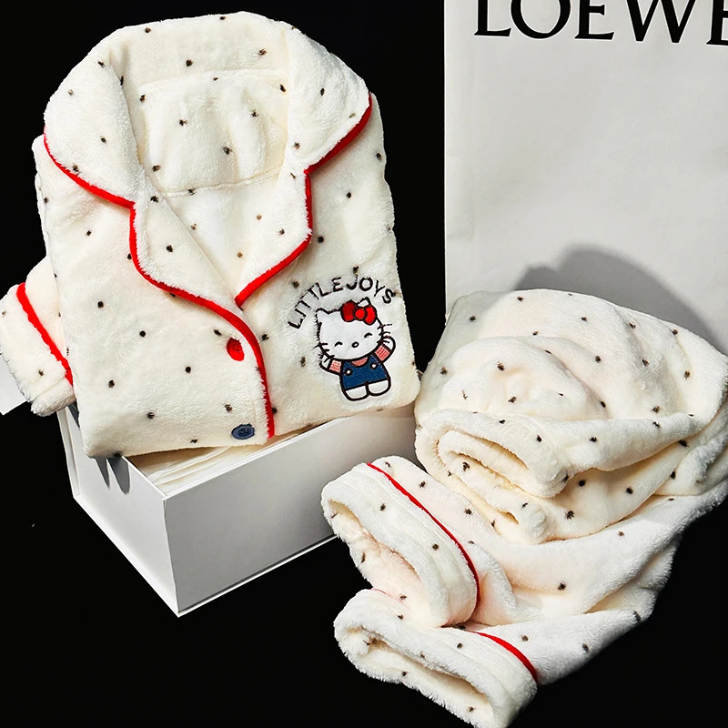 hellokitty珊瑚绒睡衣女童冬季厚款卡通儿童女孩中大童亲子家居服