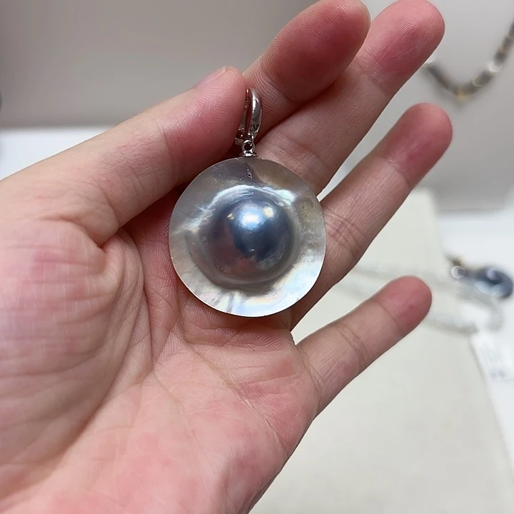 银S925镶嵌颈饰拼合珍珠（马贝珠）