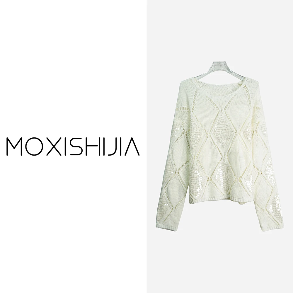 长袖针织衫宽松慵懒风亮片上衣X2692-1